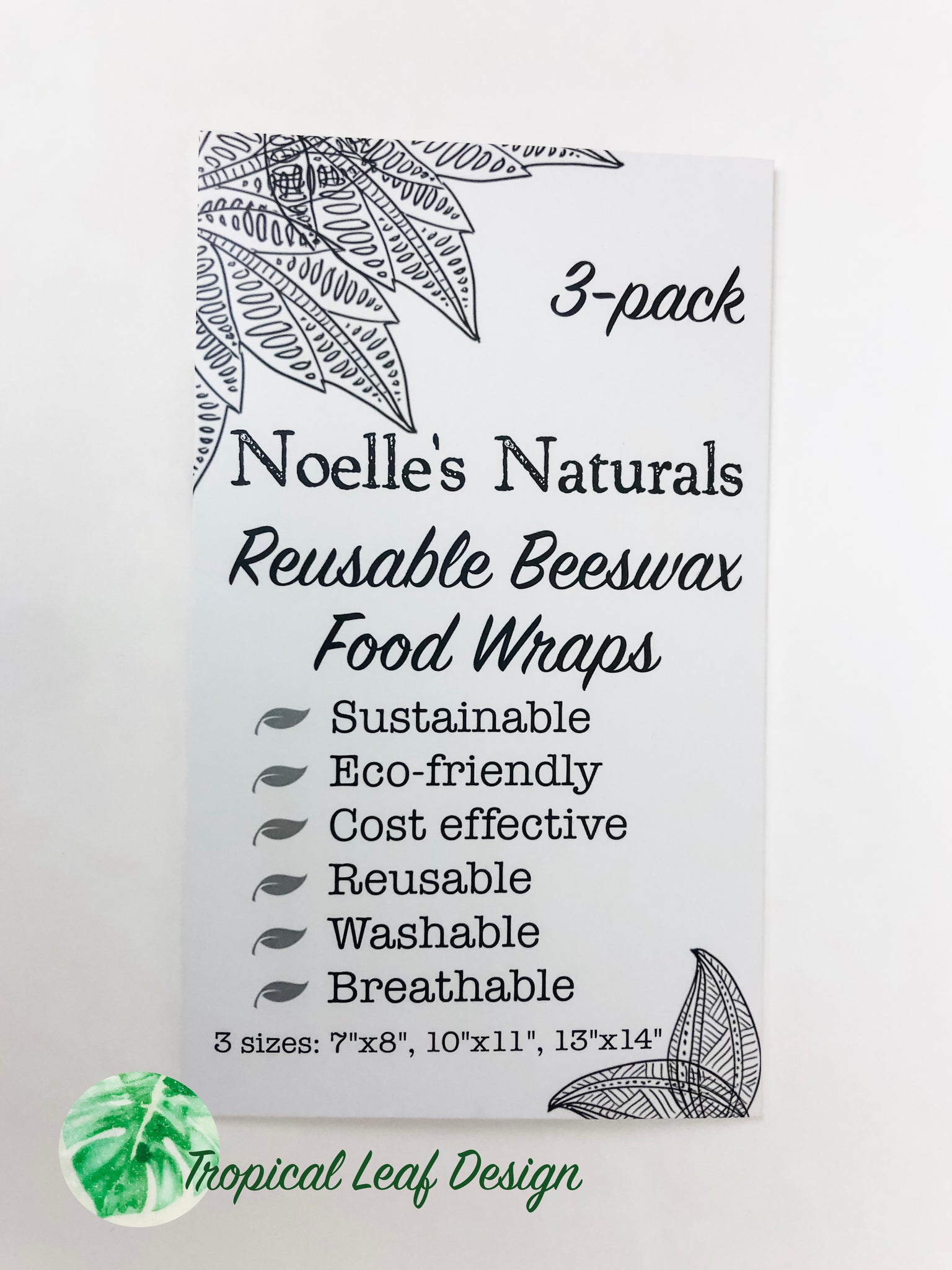 Organic Beeswax Food Wrap Covers - Set of 3 - Tropical Leaf