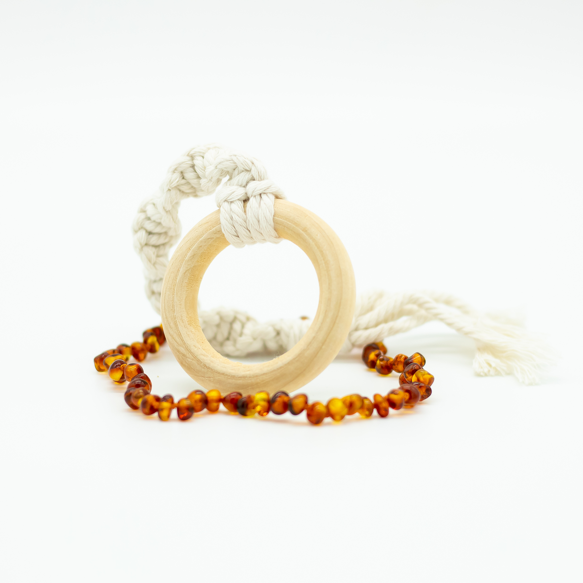 Children's Amber Necklace & Wooden Ring Duo